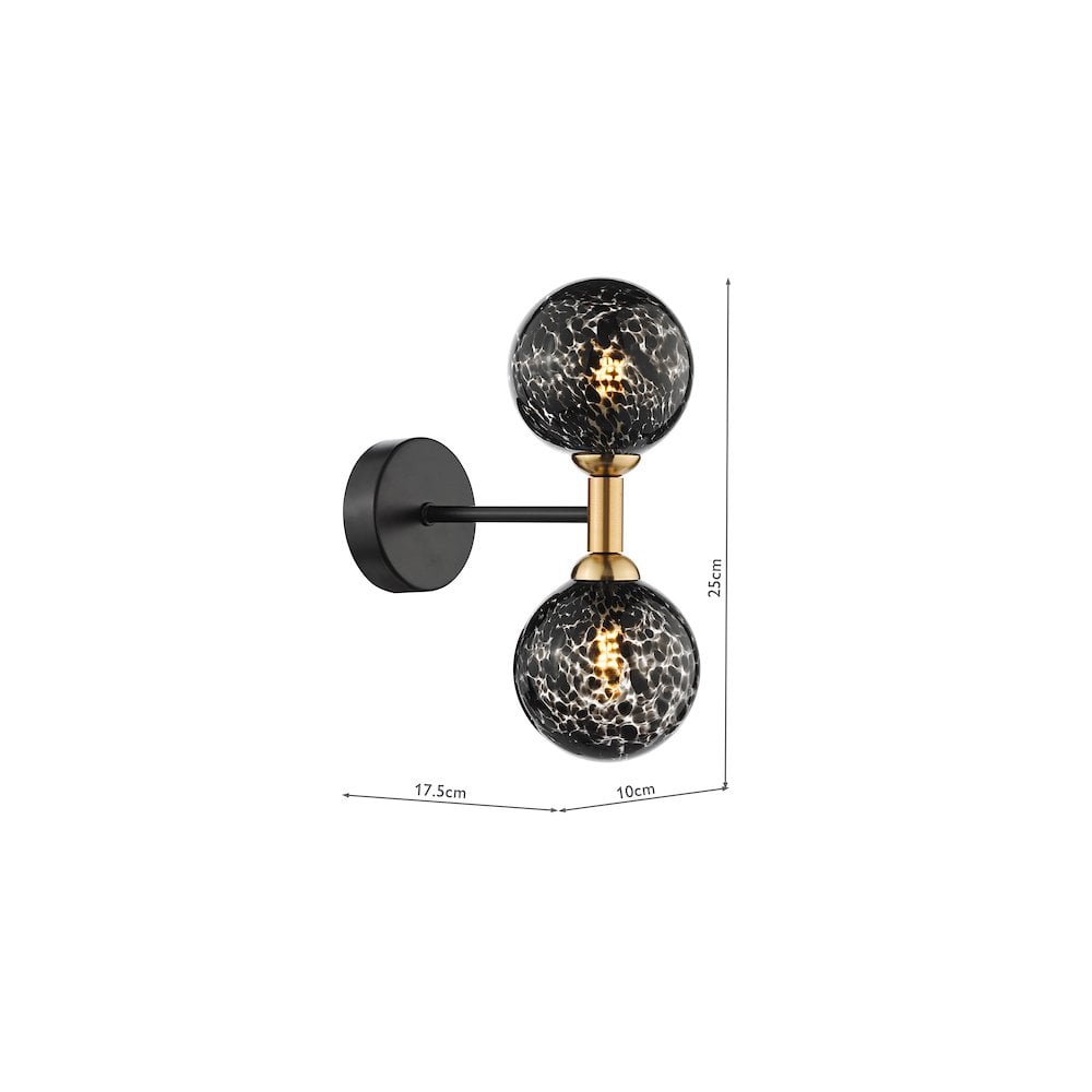 Dar TAK0954-21 Takara 2 Light Wall Light Black With Black Confetti Glass