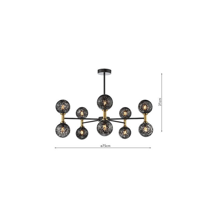 Dar TAK2354-21 Takara 10 Light Semi-Flush Matt Black With Black Confetti Glass