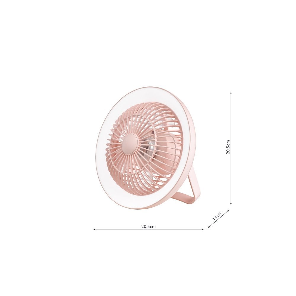 Dar TUR4103 Turbo Rechargeable Desk Fan With Lamp Pink LED