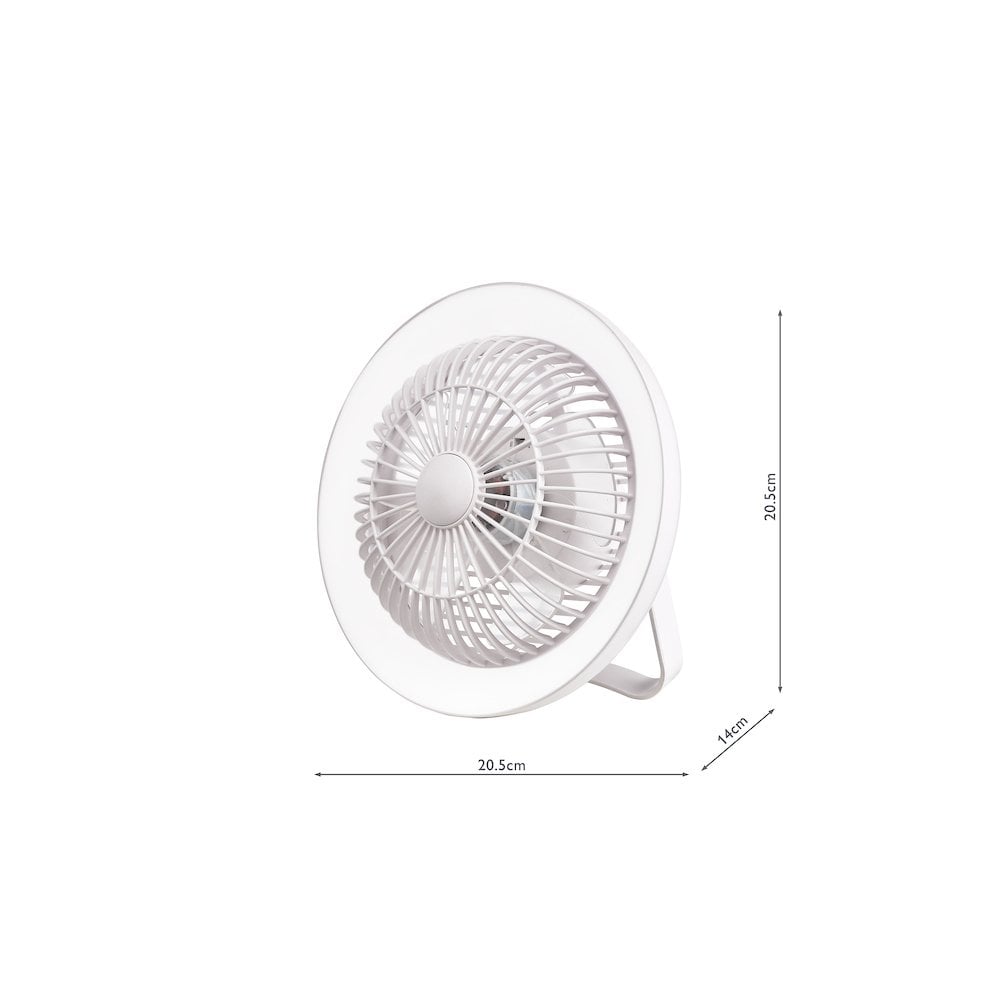 Dar TUR412 Turbo Rechargeable Desk Fan With Lamp White LED