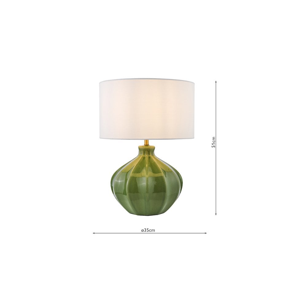 Dar AMR4224-PYR142 Amrita Ceramic Table Lamp Green and Antique Brass With Shade