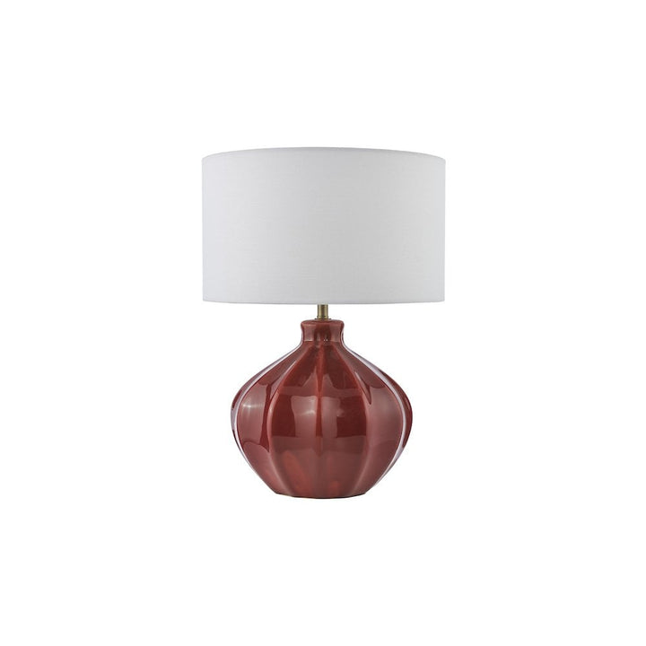 Dar AMR4225-PYR142 Amrita Ceramic Table Lamp Red and Antique Brass With Shade