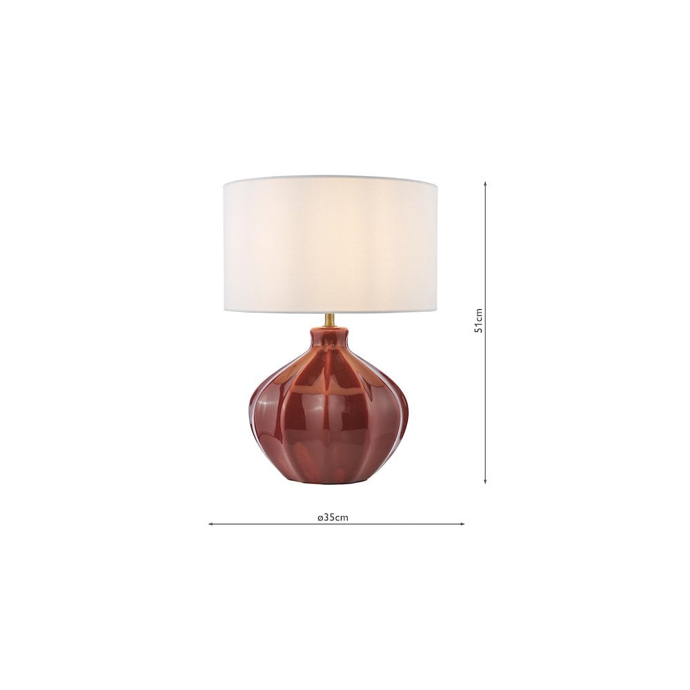 Dar AMR4225-PYR142 Amrita Ceramic Table Lamp Red and Antique Brass With Shade