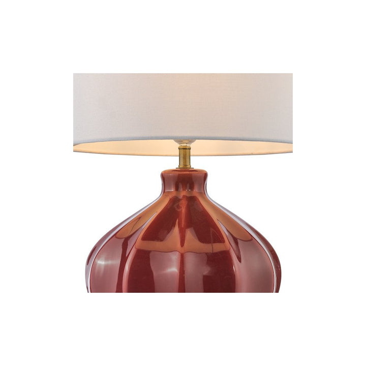 Dar AMR4225-PYR142 Amrita Ceramic Table Lamp Red and Antique Brass With Shade