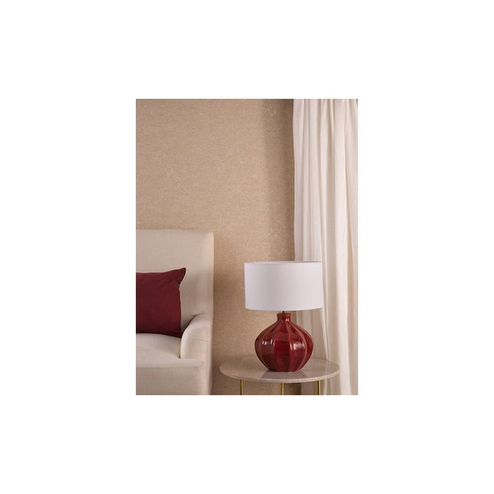 Dar AMR4225-PYR142 Amrita Ceramic Table Lamp Red and Antique Brass With Shade