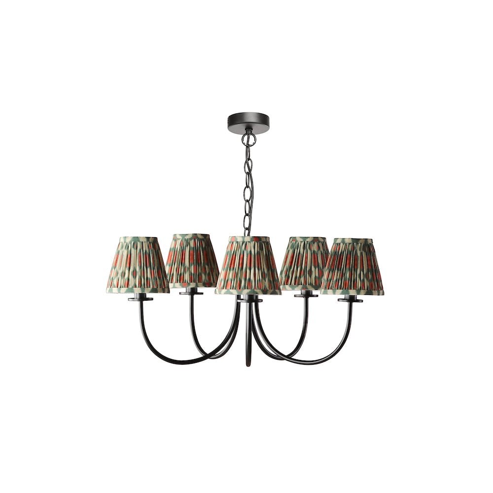 Dar BEC0522-IKA2625 Becca 5 Light Pendant Matt Black With Ikat Shade