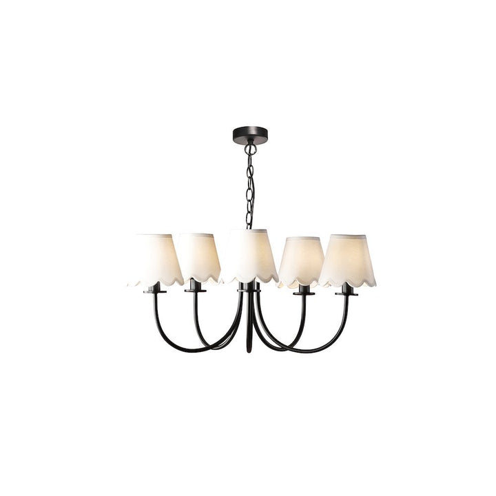 Dar BEC0522-NER262 Becca 5 Light Pendant Matt Black With Scallop Linen Shade