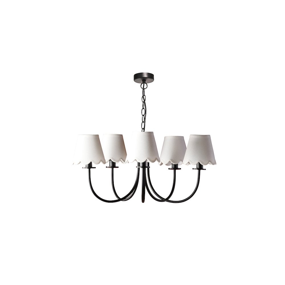 Dar BEC0522-NER262 Becca 5 Light Pendant Matt Black With Scallop Linen Shade