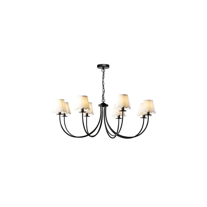 Dar BEC0822-NER262 Becca 8 Light Pendant Matt Black With Scallop Linen Shade