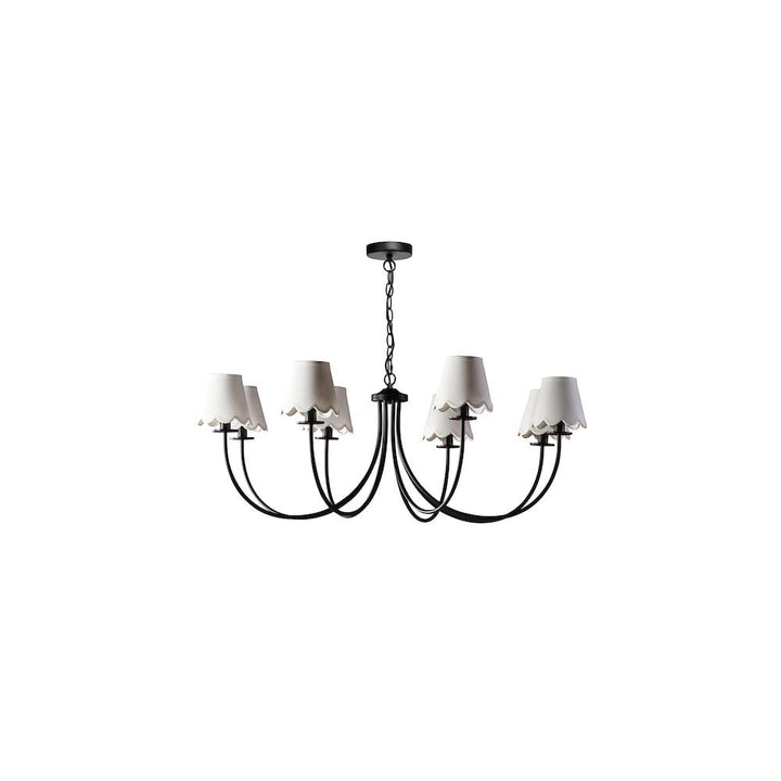 Dar BEC0822-NER262 Becca 8 Light Pendant Matt Black With Scallop Linen Shade