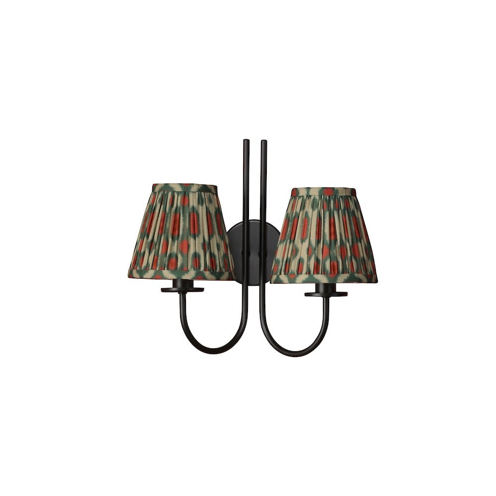 Dar BEC0922-IKA2625 Becca 2 Light Wall Light Matt Black With Ikat Shade