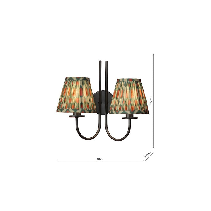 Dar BEC0922-IKA2625 Becca 2 Light Wall Light Matt Black With Ikat Shade