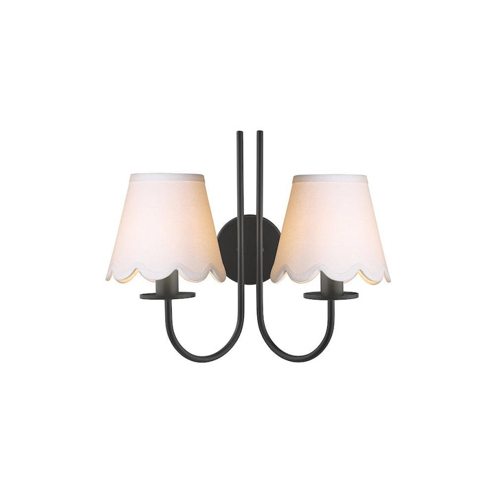 Dar BEC0922-NER262 Becca 2 Light Wall Light Matt Black With Scallop Linen Shade