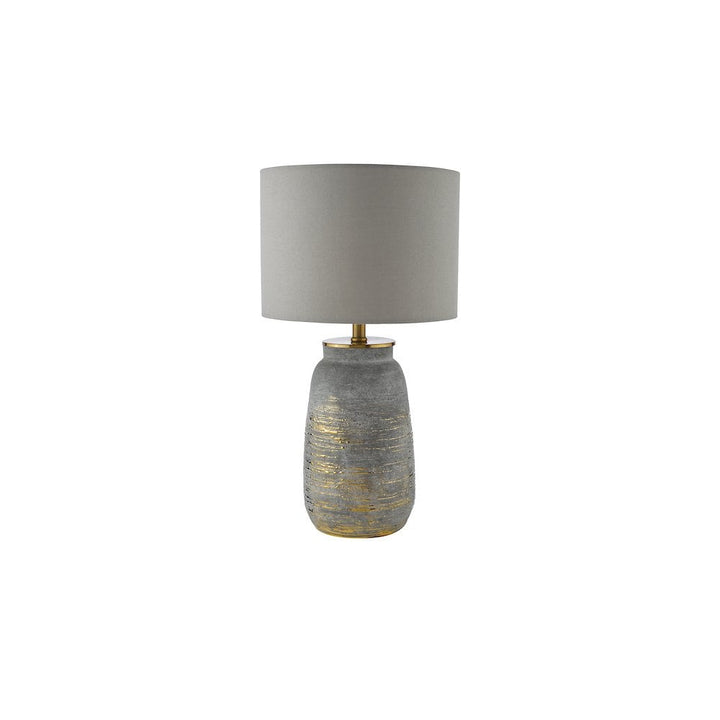 Dar CRE4239-PYR1439 Creon Ceramic Table Lamp Grey and Antique Brassss With Shade