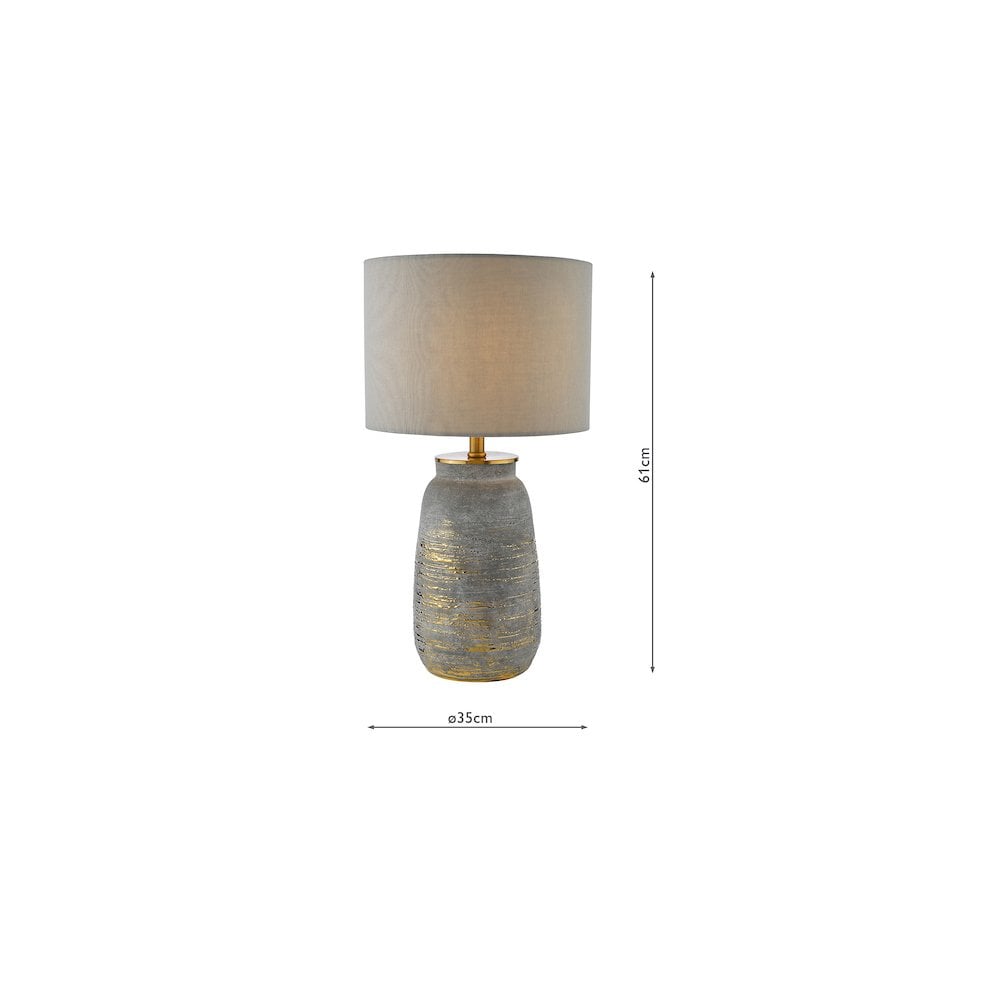 Dar CRE4239-PYR1439 Creon Ceramic Table Lamp Grey and Antique Brassss With Shade