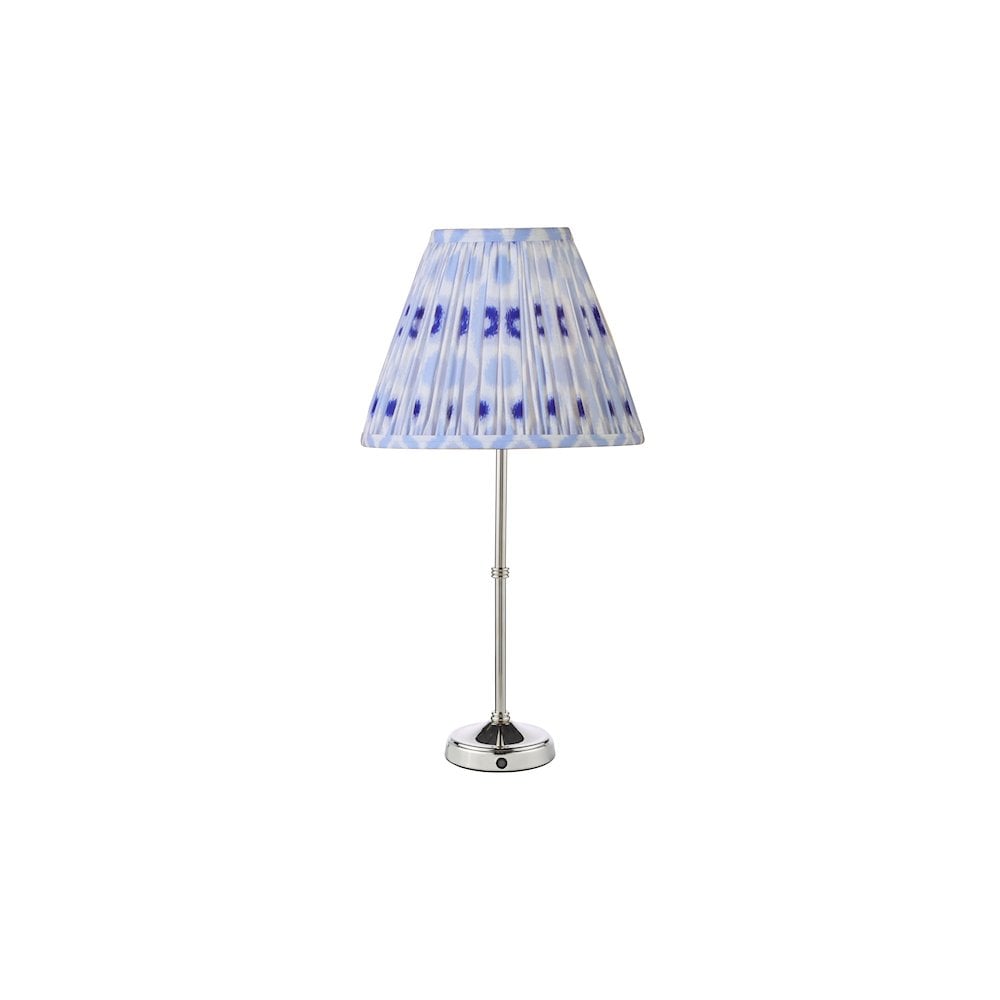 Dar DAH4238-IKA1023 Dahl Rechargeable LED Table Lamp Polished Nickel With Ikat Shade