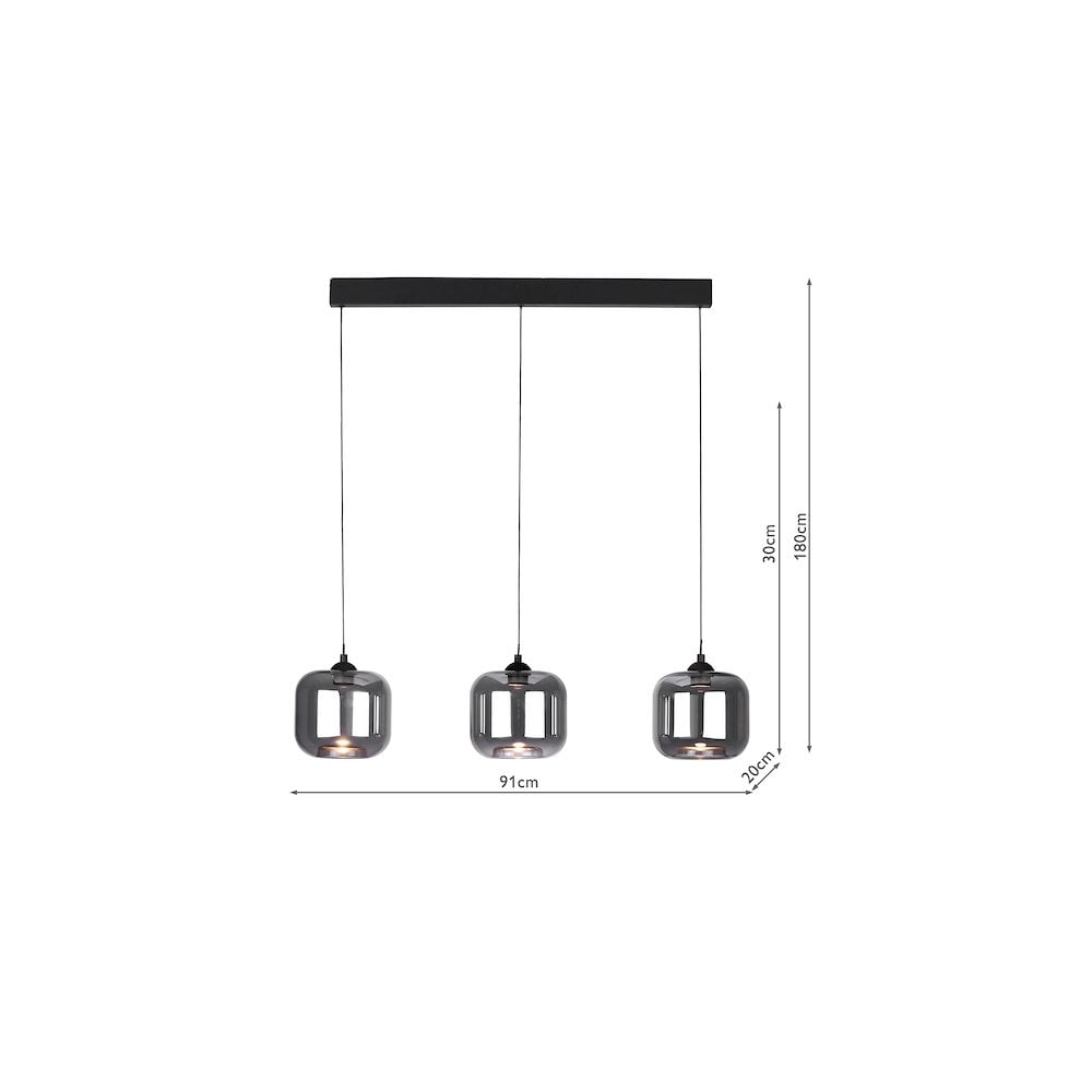 Dar EIL0322-AID6510B Eileen 3 Light Bar Pendant Matt Black and Smoked Glass LED