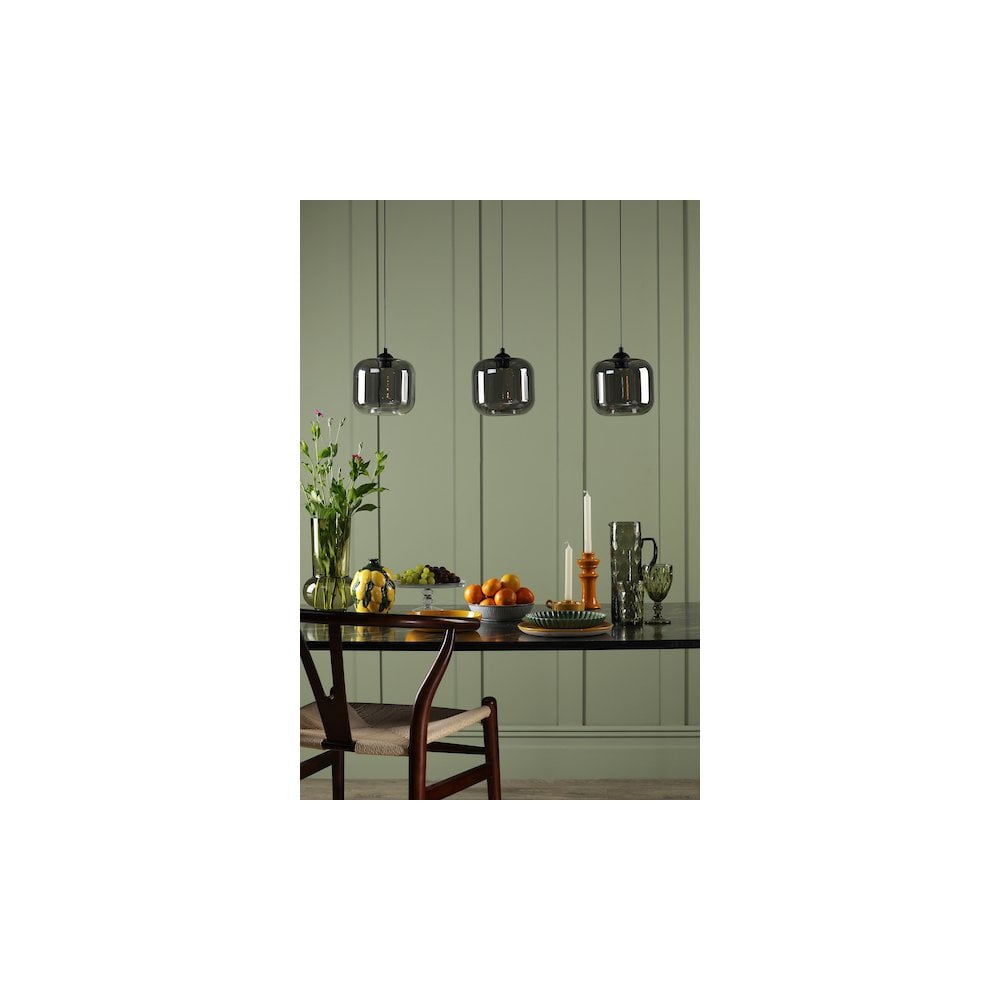 Dar EIL0322-AID6510B Eileen 3 Light Bar Pendant Matt Black and Smoked Glass LED