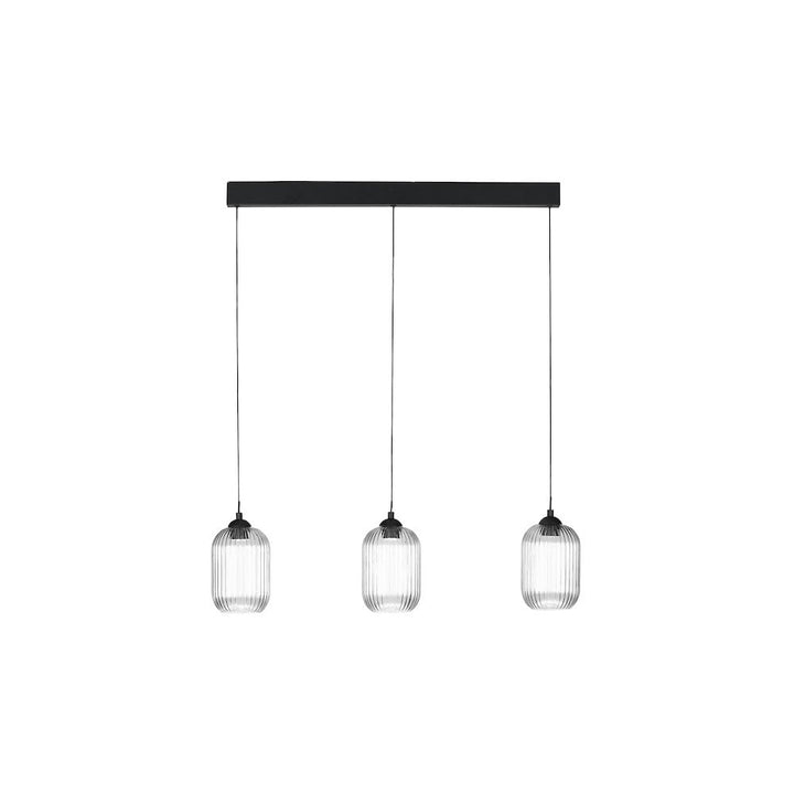 Dar EIL0322-SAW6508 Eileen 3 Light Bar Pendant Matt Black and Ribbed Glass LED