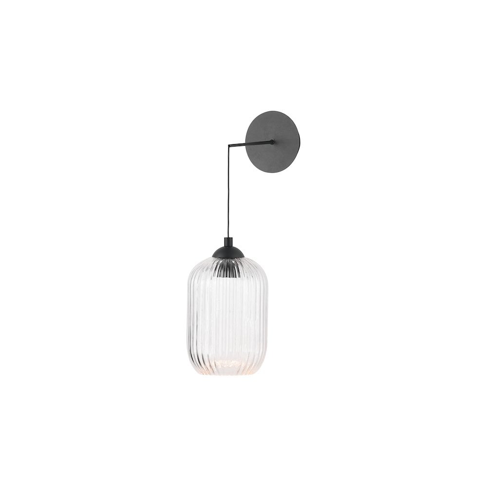 Dar EIL0722-SAW6508 Eileen Pendant/Wall Light Matt Black and Ribbed Glass LED