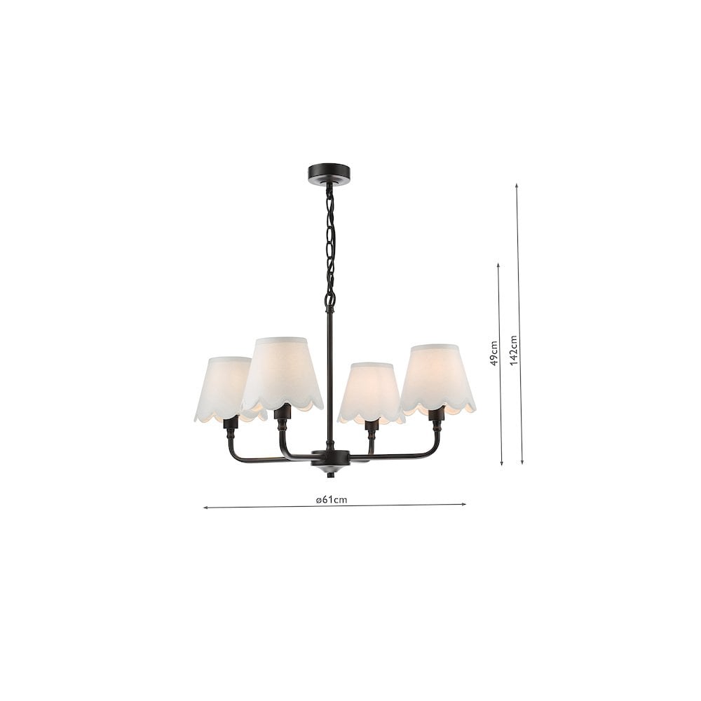 Dar PAD0422-NER262 Padme 4 Light Pendant Matt Black With Scallop Shade