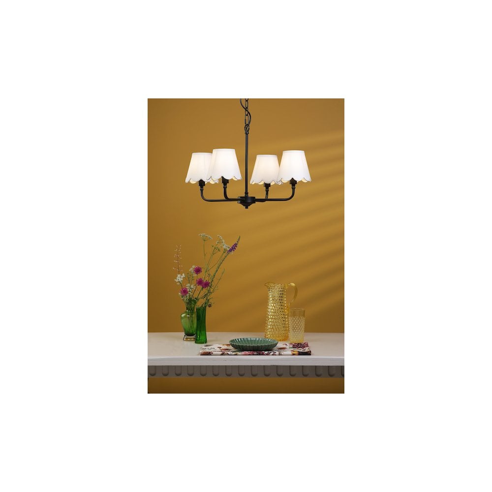 Dar PAD0422-NER262 Padme 4 Light Pendant Matt Black With Scallop Shade