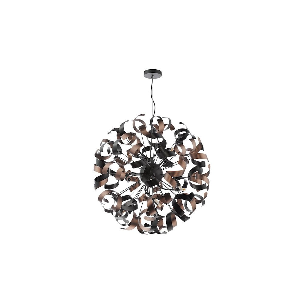 Dar SWA1222-07 Swash 12 Light Pendant Black With Copper Ribbons