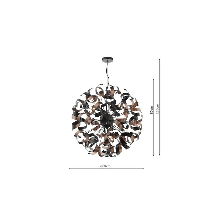 Dar SWA1222-07 Swash 12 Light Pendant Black With Copper Ribbons