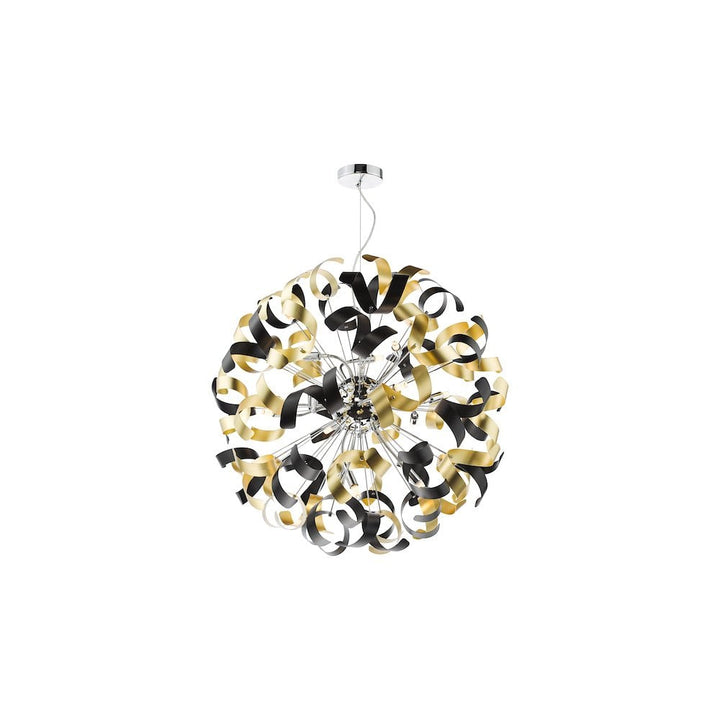 Dar SWA1250-02 Swash 12 Light Pendant Polished Chrome With Black & Gold Ribbons