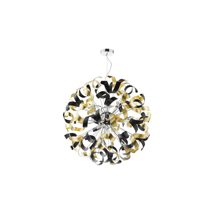 Dar SWA1250-02 Swash 12 Light Pendant Polished Chrome With Black & Gold Ribbons