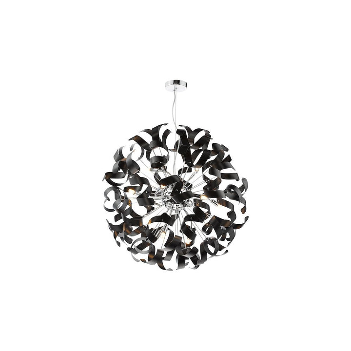 Dar SWA1250-03 Swash 12 Light Pendant Polished Chrome With Black Ribbons