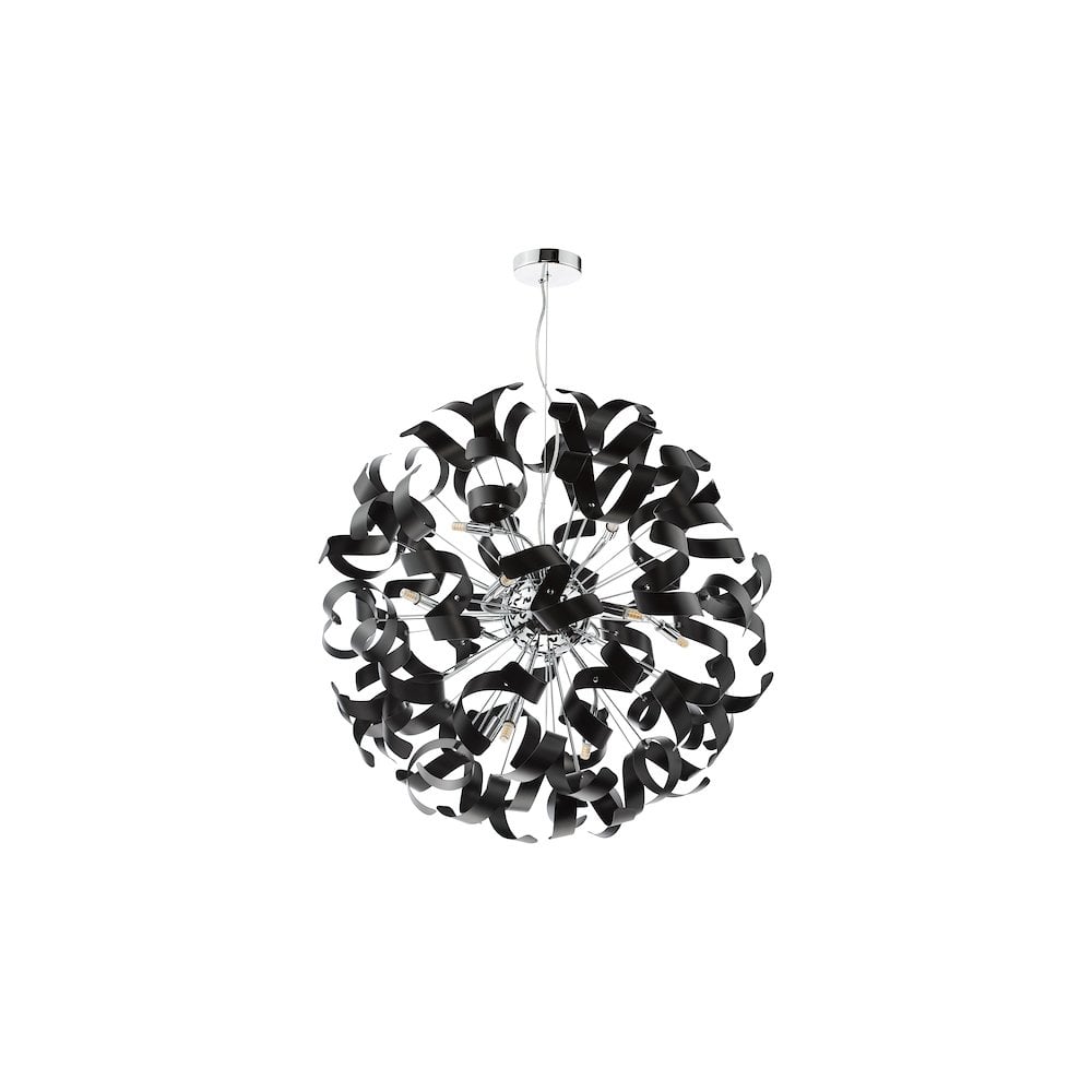 Dar SWA1250-03 Swash 12 Light Pendant Polished Chrome With Black Ribbons