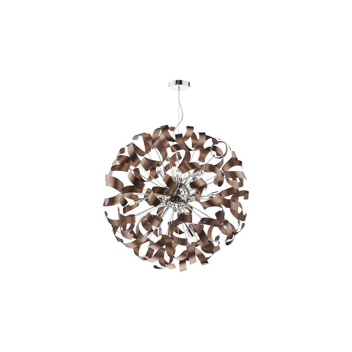 Dar SWA1250-06 Swash 12 Light Pendant Polished Chrome with Copper Ribbons