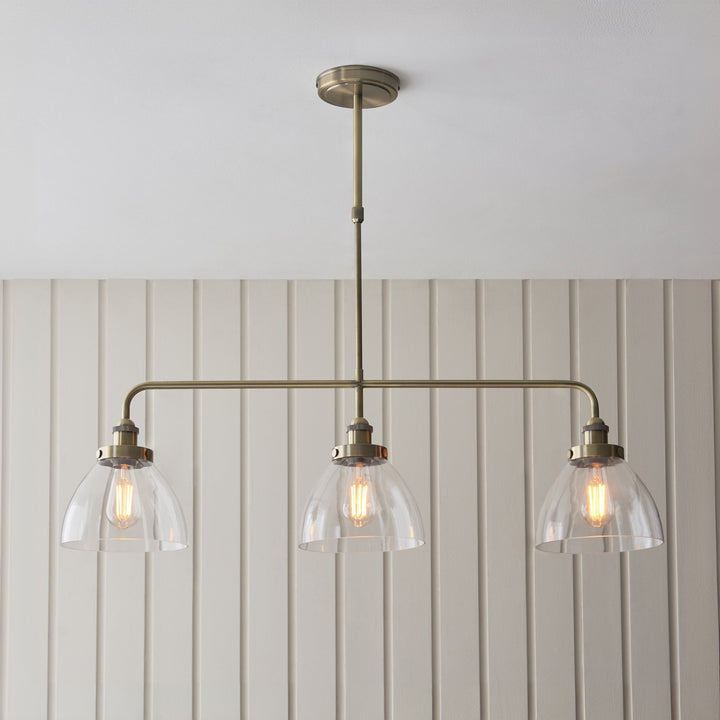 Endon 103014 Hansen 3 Light Linear Pendant Antique Brass