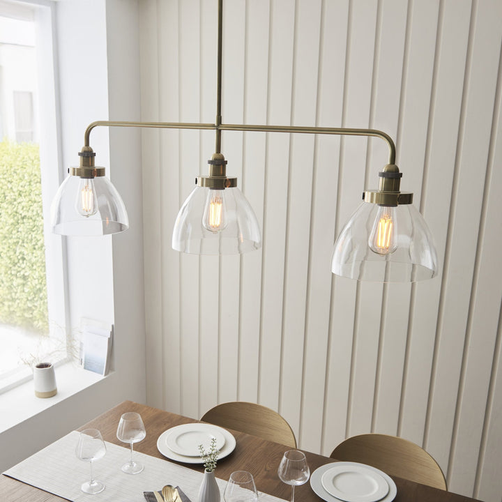 Endon 103014 Hansen 3 Light Linear Pendant Antique Brass