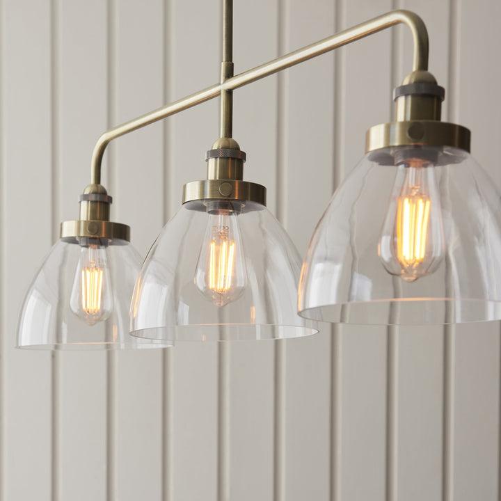 Endon 103014 Hansen 3 Light Linear Pendant Antique Brass