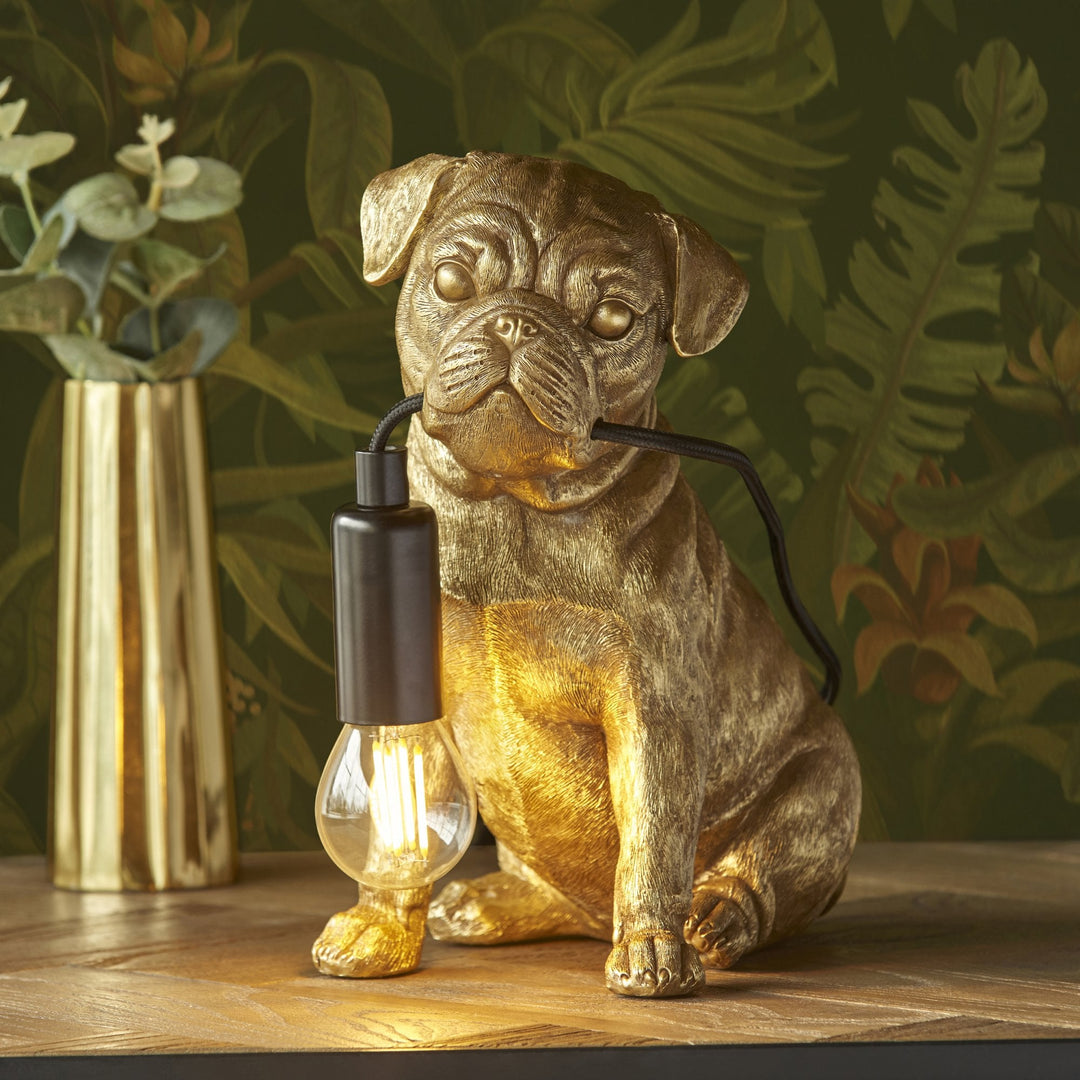 Endon 107324 Pug Puppy Table Lamp Gold & Black