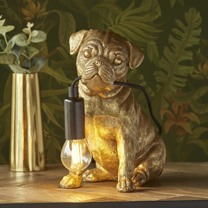 Endon 107324 Pug Puppy Table Lamp Gold & Black