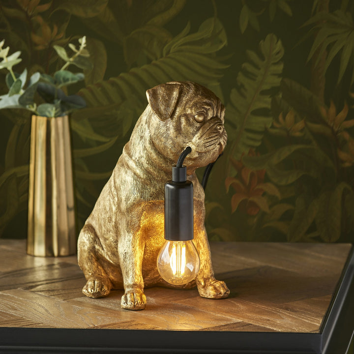 Endon 107324 Pug Puppy Table Lamp Gold & Black