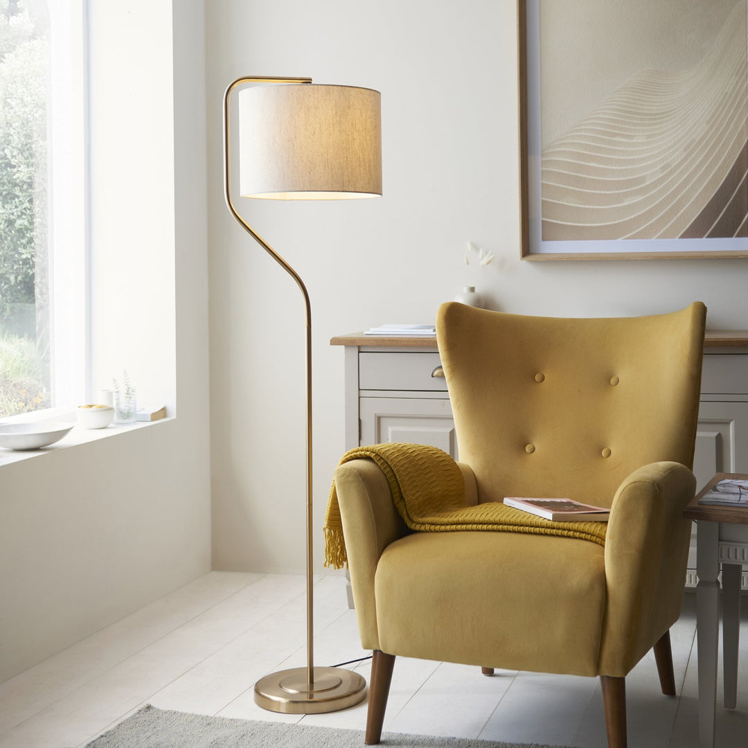 Endon 108022 Clement Floor Lamp Aged Brass & Natural Shade