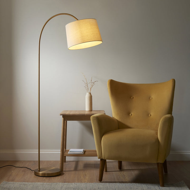 Endon 110645 Carlson Floor Lamp Brass & Natural Shade