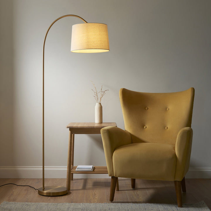 Endon 110645 Carlson Floor Lamp Brass & Natural Shade