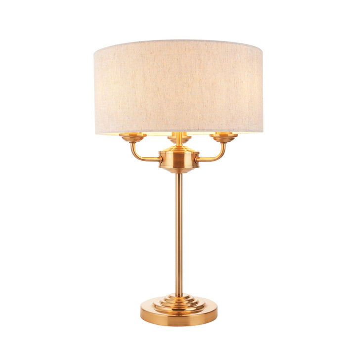 Endon 110721 Highclere 3 Light Table Lamp Vintage Brass & Natural Linen Shade