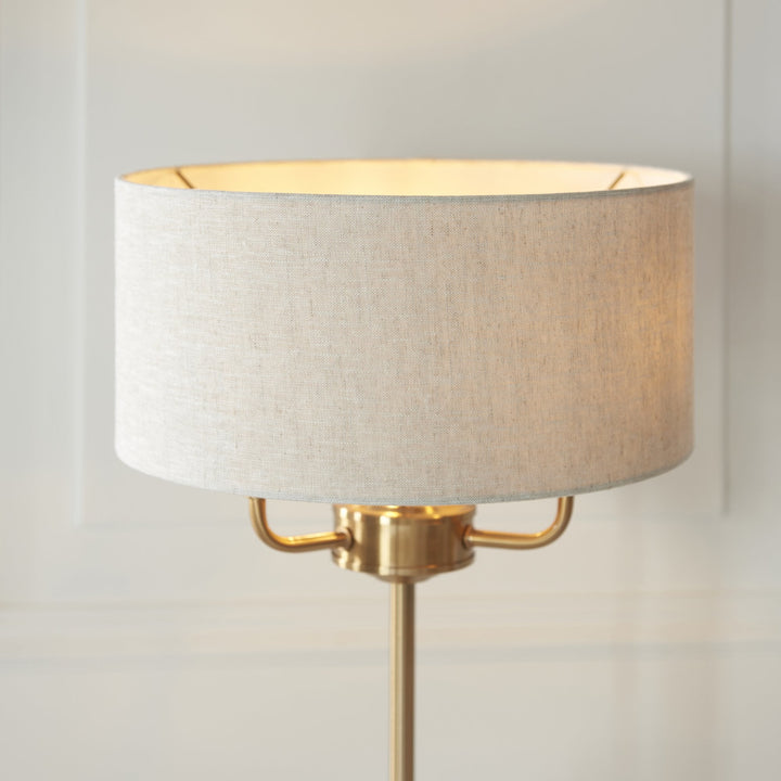 Endon 110721 Highclere 3 Light Table Lamp Vintage Brass & Natural Linen Shade