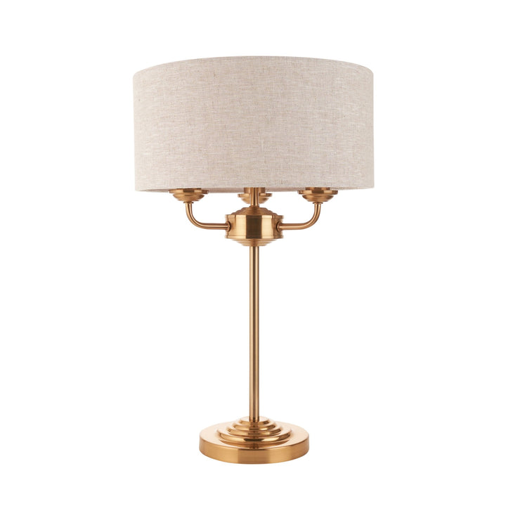 Endon 110721 Highclere 3 Light Table Lamp Vintage Brass & Natural Linen Shade