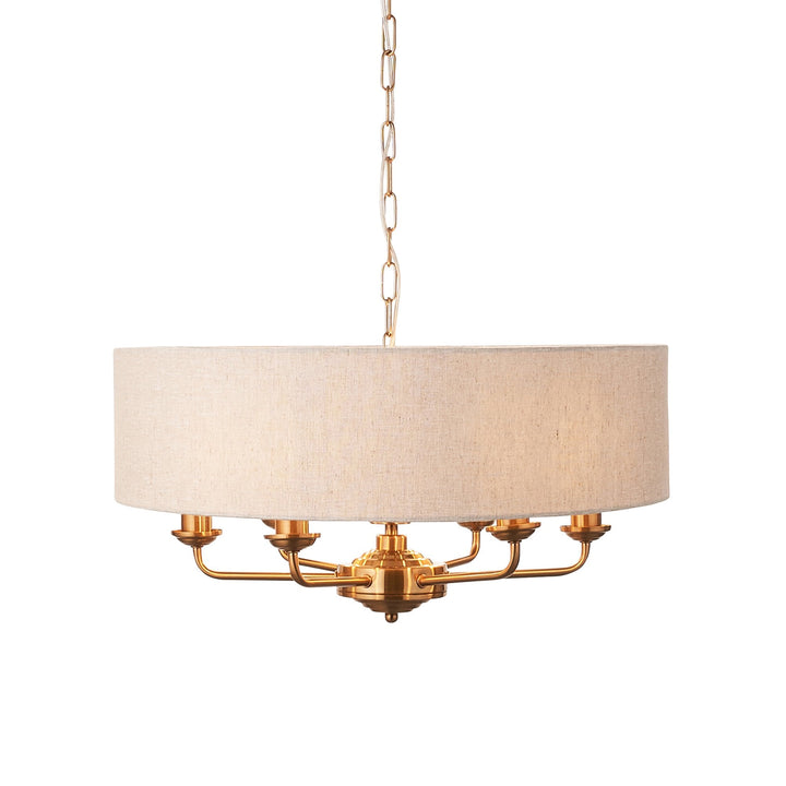 Endon 110722 Highclere 6 Light Pendant Vintage Brass & Natural Linen Shade