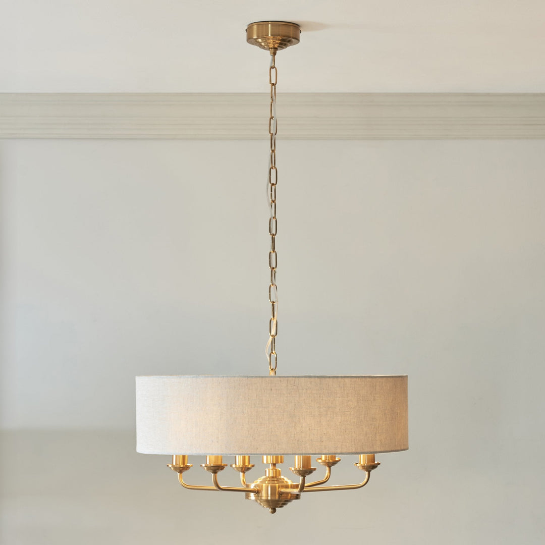 Endon 110722 Highclere 6 Light Pendant Vintage Brass & Natural Linen Shade