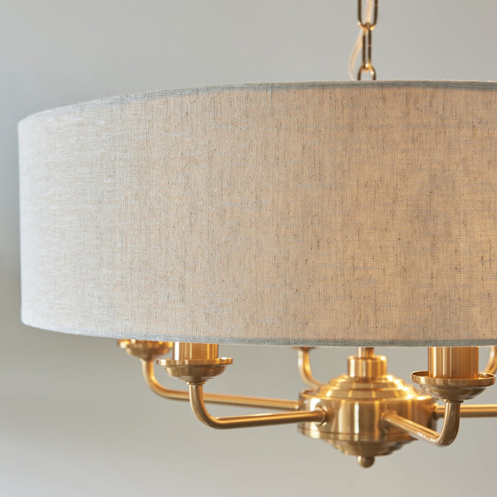 Endon 110722 Highclere 6 Light Pendant Vintage Brass & Natural Linen Shade