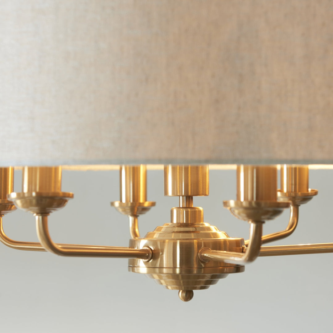 Endon 110722 Highclere 6 Light Pendant Vintage Brass & Natural Linen Shade