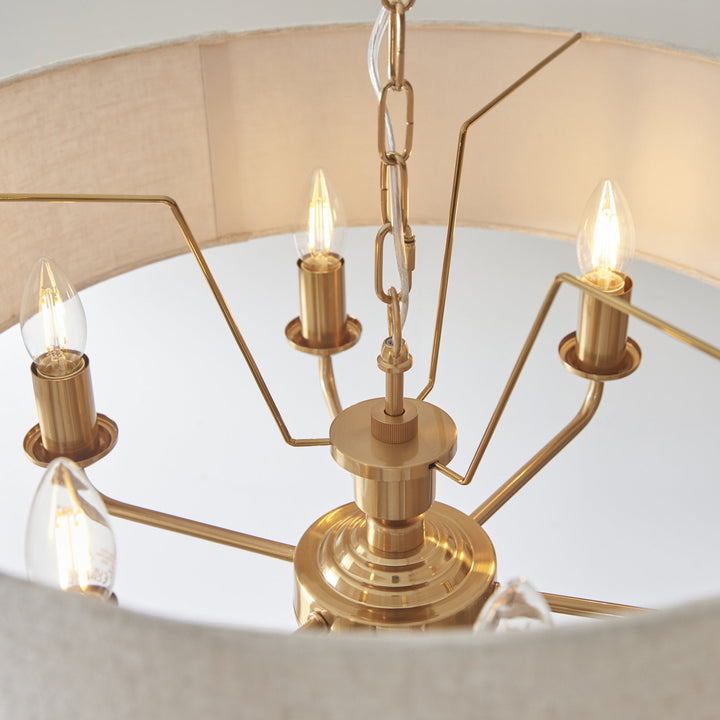 Endon 110722 Highclere 6 Light Pendant Vintage Brass & Natural Linen Shade